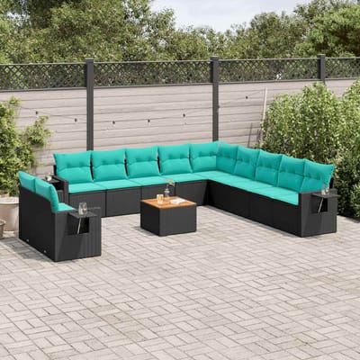 vidaXL - 12-delige - tuinbankset - met - kussens - van - zwart - polyrotan