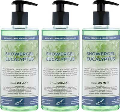 Douchegel Eucalyptus 500 ml - set van 3 stuks - met gratis pomp - Showergel