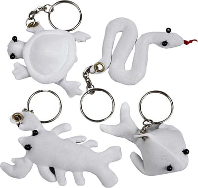 Figuren van textiel met sleutelhanger, afm 4-8 cm, wit, 4 stuk/ 1 doos