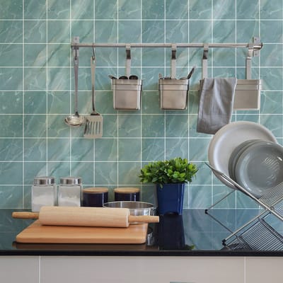 Zelfklevende tegelmuurstickers voor keuken en badkamer - 30 EIBA blauwe marmeren tegelstickers - 30 stickers 15x15cm