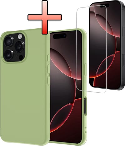 Hoesje - Met Screenprotector - Geschikt voor Apple iPhone 16 Pro - Sterk & Shockproof - Back Cover - Siliconen Case - Telefoon Hoes - Groen