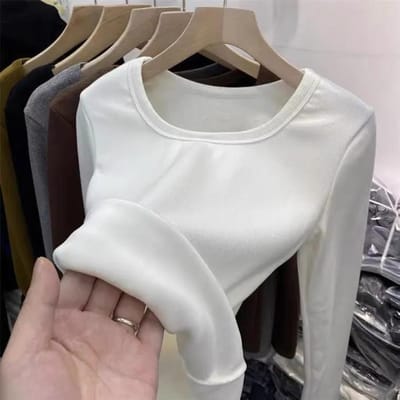 Sous-vêtements thermiques d'hiver pour femmes avec intérieur en polaire et bas ajusté, t-shirt à col ras du cou et manches longues XXXL blanc