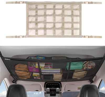 Auto Plafond Cargo Opslag Netzak, Verstelbare Dubbellaags Mesh Opbergnet voor Auto, SUV, Van (Beige, 90 x 65 cm)