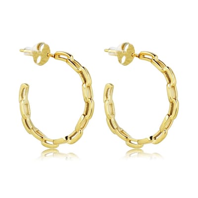 My Bendel - Goudkleurige Oorringen met Schakels 25x3 Mm - Elegante Goudkleurige Schakel Oorringen 25x3 Mm - met Luxe Cadeauverpakking | Sieraden Voor Dames