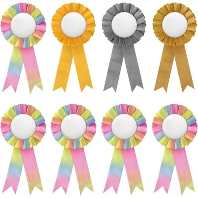 TOVBMUP Wedstrijdlintrozetten - Pak van 8 - Winnaarsrozetten in 4 kleuren - 7,5*15 cm - Winnaar Hobbypaardrozet - Wedstrijdlintpaardset geschikt voor paardenliefhebbers - Kinderrozet Medaillelint