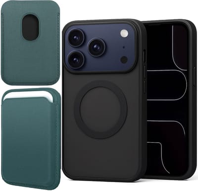 Hoesje + Pasjeshouder geschikt voor iPhone 17 Pro - Portemonnee geschikt voor MagSafe - Magnetisch - Pasjes Houder - Creditcardhouder - Turqoise