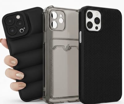 Grijs en zwart telefoon hoesje set met kaartvak en structuur design geschikt voor iPhone 12 Pro Max – backcover cases voor dames en heren met transparant hoesje, geribbelde textuur en gewatteerd uiterlijk