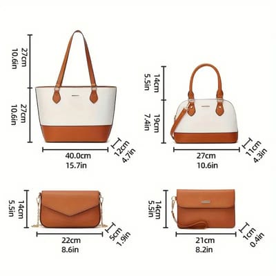 Bovista Handtas Dames - Schoudertas - School - Shopper - Schooltas - Werktas - 4-Delige Set - Wit