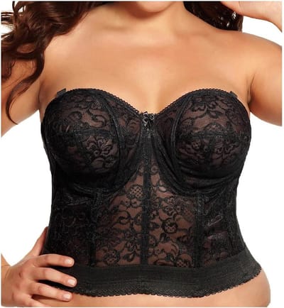 Plus Size Bustier Zwart Kant Bruidslingerie met Beugel