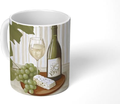 Mok - Koffiemok - Wijn - Druiven - Kaas - Bladeren - Mokken - 350 ML - Beker - Koffiemokken - Theemok