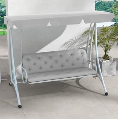 MEUNIQ schommelbankkussen 150 x 98 x 8 cm met rugdeel en 6 bevestigingsbanden voor tuinbank of schommelbank, polyester tuinkussen voor binnen en buiten, lichtgrijs