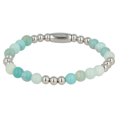My Bendel - Damesarmband Zilverkleurig met Amazonite Edelsteen Elastisch - met Luxe Cadeauverpakking | Sieraden Voor Dames | Maat S
