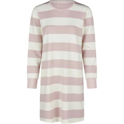By Louise Dames Lounge Nachthemd Lange Mouw Sweatstof Roze/Wit Gestreept - Maat S