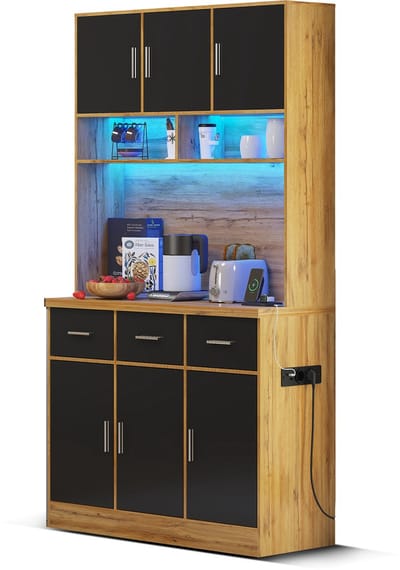 Buffetkast - 100x40x180 cm - met APP-gestuurde LED - Stopcontact en Lades - Hout - Wit