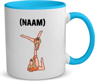 Akyol - acroyoga 2 vrouwen met je eigen naam koffiemok - theemok - blauw - Acrobatiek - mensen die acrobatiek/acroyoga beoefenen - acrobaat - acroyoga - mensen die houden van acrobatiek - verjaardag - cadeau - kado - geschenk - gift - 350 ML inhoud