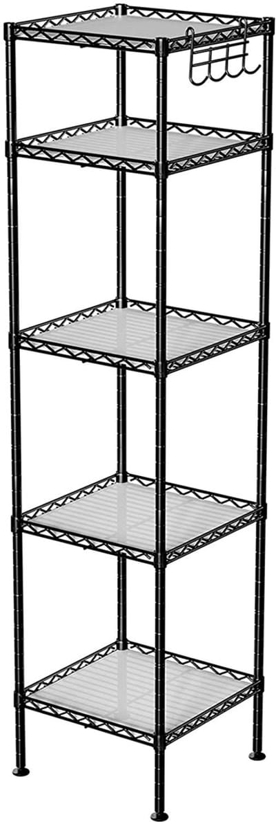 Opbergrek, wandrek, badkamerrek met afneembare haken en 5 opbergniveaus, efficiënt ruimtebenutting, geschikt voor keuken, slaapkamer, balkon, woonkamer en badkamer, 30 x 30 x 123,5 cm, zwart