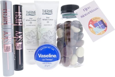 Therme Zen White Lotus Cadeauset – 6-delig – Shower + Hand Balm + 2x Maybelline Mascara + Vaseline Lip + Kruidnoten – Cadeau voor haar