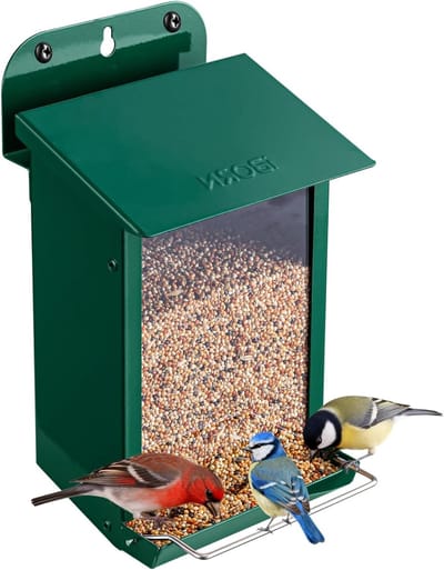 Vogelvoeder Wandmontage - Voederhuisje Tuin - Vogels Voeren - Dubbele Poorten - 1.3 Pond Capaciteit - Groen
