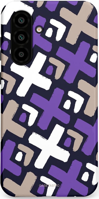 Casetastic hoesje geschikt voor Samsung Galaxy A36 / Samsung Galaxy A56 - Dubbellaagse bescherming - Fresh Paars Witte X's - Fashion Case - Donkerblauw Zilver Lavendel Wit