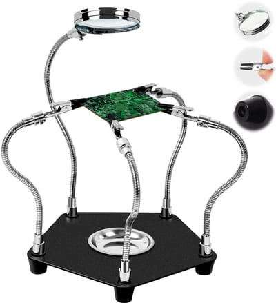 Unyqoos® Soldeerhulp met vergrootglas en flexibele armen voor precisiewerk