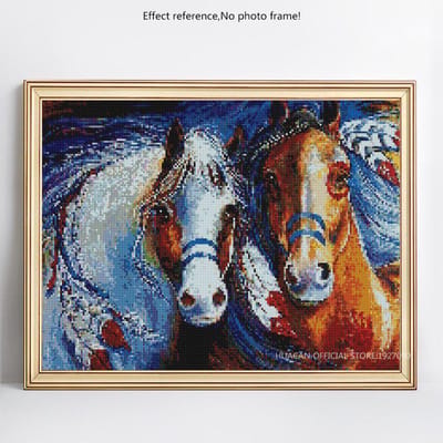 Volledige ronde diamant schilderij twee paarden kruissteek hars 5D DIY diamant borduurwerk 20X30CM gray
