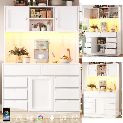 Keukenkast - 120x40x183.5 cm - Hochschrank met Smart LED - 8 Laden en Magneetsluiting - Hout - Wit