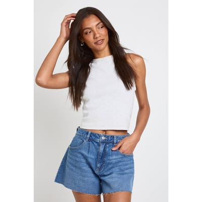 boohoo Dames Tall Flippy Wide Leg Denim Short | Medium Gebleekt | Maat: 40