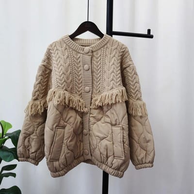 Kwastje gesplitst gebreid vest herfst winter losse luie stijl dames trui jas jas One Size kaki