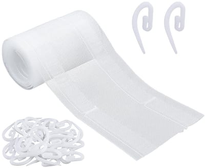 Golvend gordijnband 25 m, transparante plisséband voor 8 cm golfgordijnen, inclusief 400 gordijnhaken en vouwaccessoires voor een stijlvolle afwerking