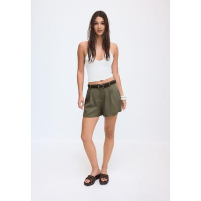 Stradivarius Soepelvallende short met ceintuur  Kaki 42
