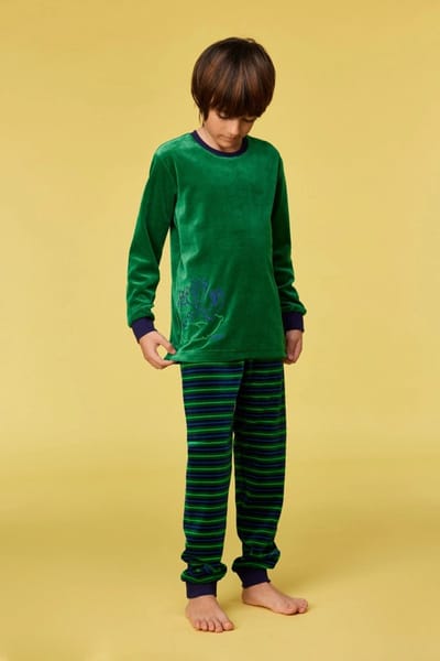 Woody pyjama jongens/heren velours - donkergroen - duif - 252-10-PLC-V/792 - maat 152