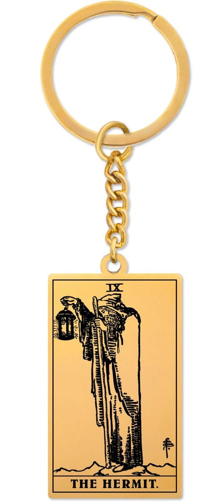 Tarot Sleutelhanger IX: De Heremiet / The Hermit - Goudkleurig Stainless Steel - Grote Arcana uit Rider-Waite Geïnspireerd - Pax Amare