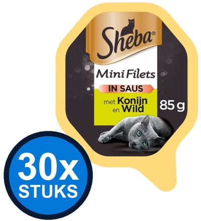 30x Sheba - Mini Filets Konijn & Wild - Kattenvoer Natvoer - 85g