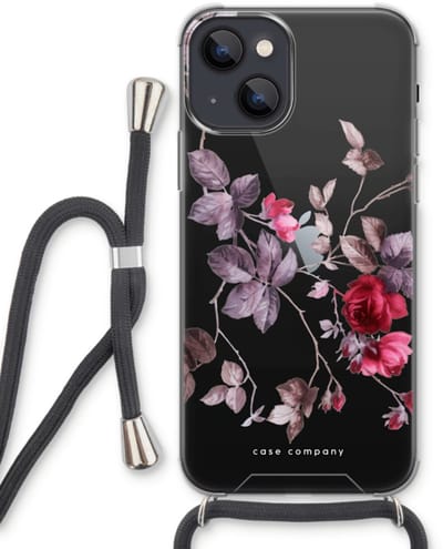 Case Company® - Hoesje met koord geschikt voor iPhone 13 hoesje met Koord - Mooie bloemen - Telefoonhoesje met Zwart Koord - Bescherming aan alle Kanten en Over de Schermrand