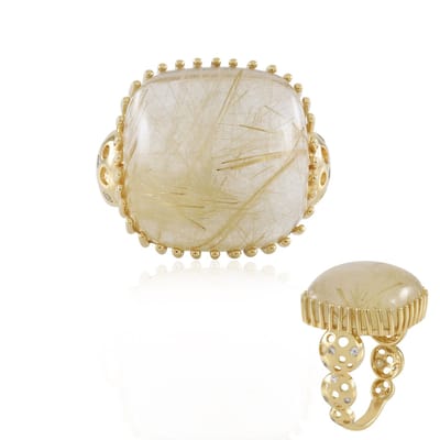 Cavill - Luxe zilveren ring 925 sterling verguld - 14,4 ct Braziliaanse rutielkwarts - Antiek kussen - Cambodjaanse zirkonia's