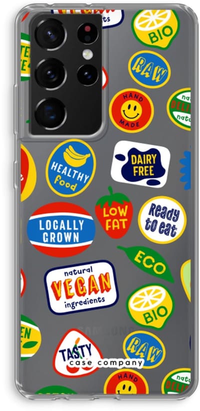 Case Company® - Hoesje geschikt voor Samsung Galaxy S21 Ultra hoesje - Fruitsticker - Soft Cover Telefoonhoesje - Bescherming aan alle Kanten en Schermrand