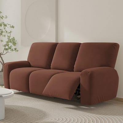 3-Zits Recliner Hoes met Zakjes - Rekbare Bescherming voor Elektrische Stoelen en Banken - Meubelbeschermer voor de Woonkamer (3 Zits, Bruin)