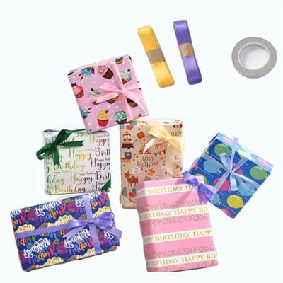 Cadeaupapier Verjaardag Set van 6 Vellen – 70 x 50 cm