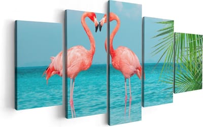 Artaza Canvas Schilderij Vijfluik Twee Flamingo's in een Hart Vorm in het Water - 100x50 - Foto Op Canvas - Canvas Print