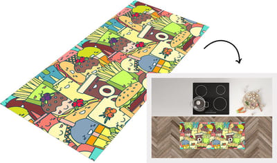 Keukenloper - Loper keuken - Kawaii - Patronen - Fast Food - 120x50 cm - Keukenloper vinyl