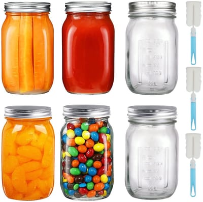 Dailygoods- Weckpotten 500 ml - Set van 6 - Glazen Potjes met Deksel - Fermentatiepot - Inmaakpotten - Waterdicht - Inclusief 3 Glazen Borstels - Opslagpotten
