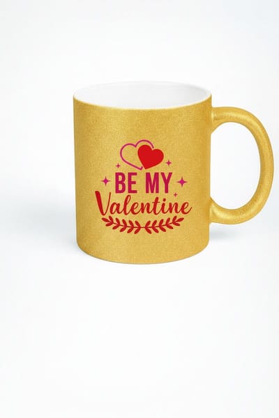 Valentijn Glitter Mok 'Be My Valentine' Goud - Romantisch Liefdes Cadeau