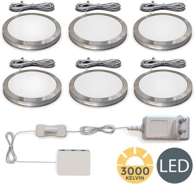 B.K.LICHT - Onderbouwverlichting - keukenverlichting - 3.000 K - 170 Lm - Ø5.9cm - zilverkleurig - set van 6