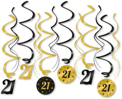 Q2P – 21 Jaar Slingers – Zwart & Gouden Hangdecoratie – Verjaardag Versiering – Feest Swirl – 12 Stuks