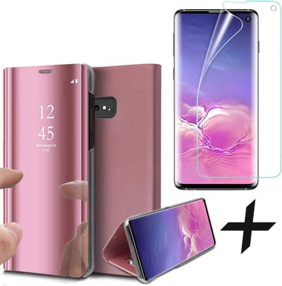Hoesje geschikt voor Samsung Galaxy S10 - Screen Protector PET - Book Case Spiegel Roségoud & Screenprotector
