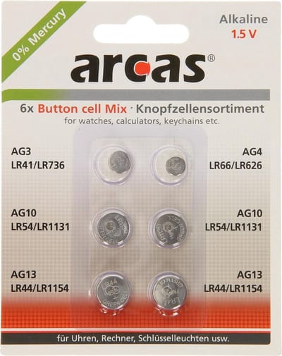 AG13, AG10, AG3 en AG4 Alkaline knoopcellen 6 stuks
