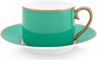 Chic theekop en schotel goudgroen 220 ml