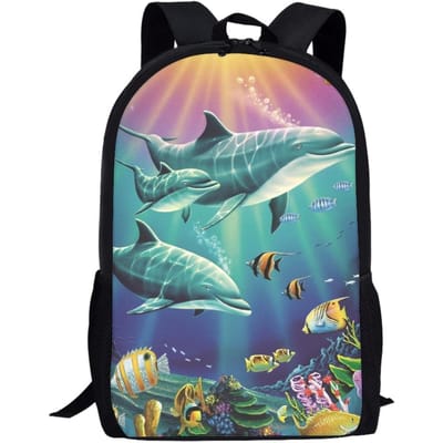 Blauwe Dolfijn Dames Rugzak Heren Schoudertassen 3D Dierlijke Print Kinder Schooltassen Meisjes Jongens Rugzak Terug naar School Mochila