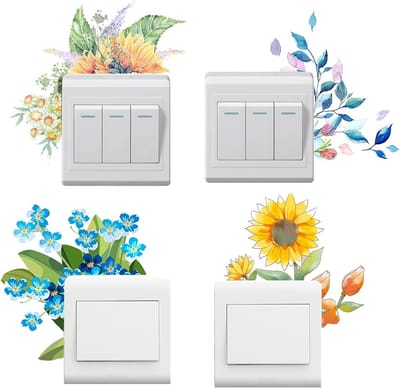 Kleurrijke Bloemen Wandstickers voor Lichtschakelaars - Waterproof Decoratieve Stickers voor Woonkamer, Slaapkamer, Badkamer en Keuken