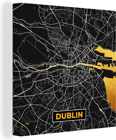 Canvas Schilderij Goud - Plattegrond - Dublin - Stadskaart - Kaart - 20x20 cm - Wanddecoratie